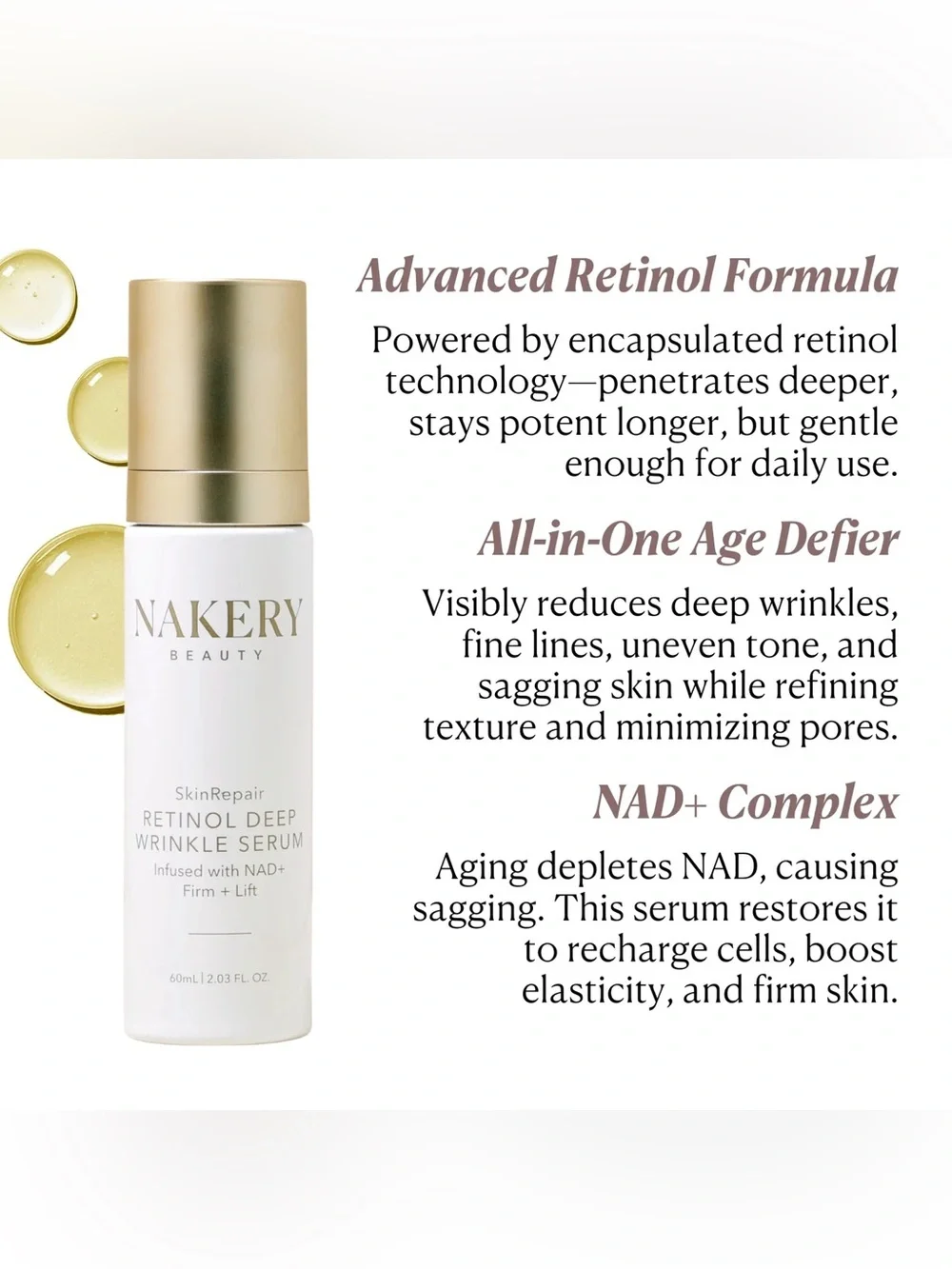 Nakery Beauty SkinRepair Retinol Deep Wrinkle Serum- firming, lifting, smoothing